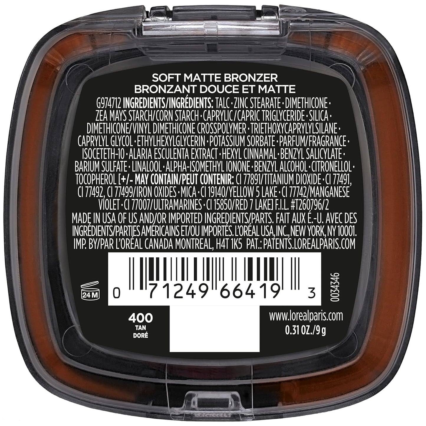 L'Oreal Paris Infallible Up to 24H Fresh Wear Soft Matte Longwear Bronzer. Waterproof, heatproof, Transfer, humidity and sweatproof, Tan, 0.31 oz