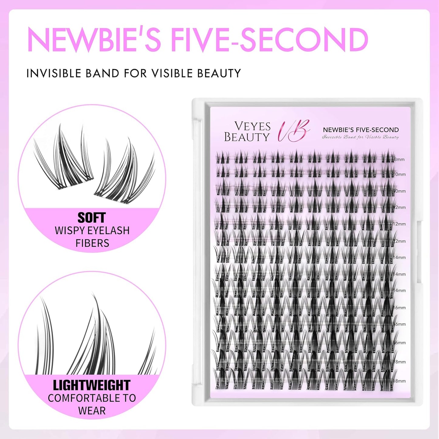 VEYESBEAUTY Lash Clusters Eyelash Extensions Thin & Invisible Band DIY Individual False Eyelashes Newbie's Five-Second Series Wispy Lash Tray for Self-application, Manga Lashes 8-18mm Mixed Length