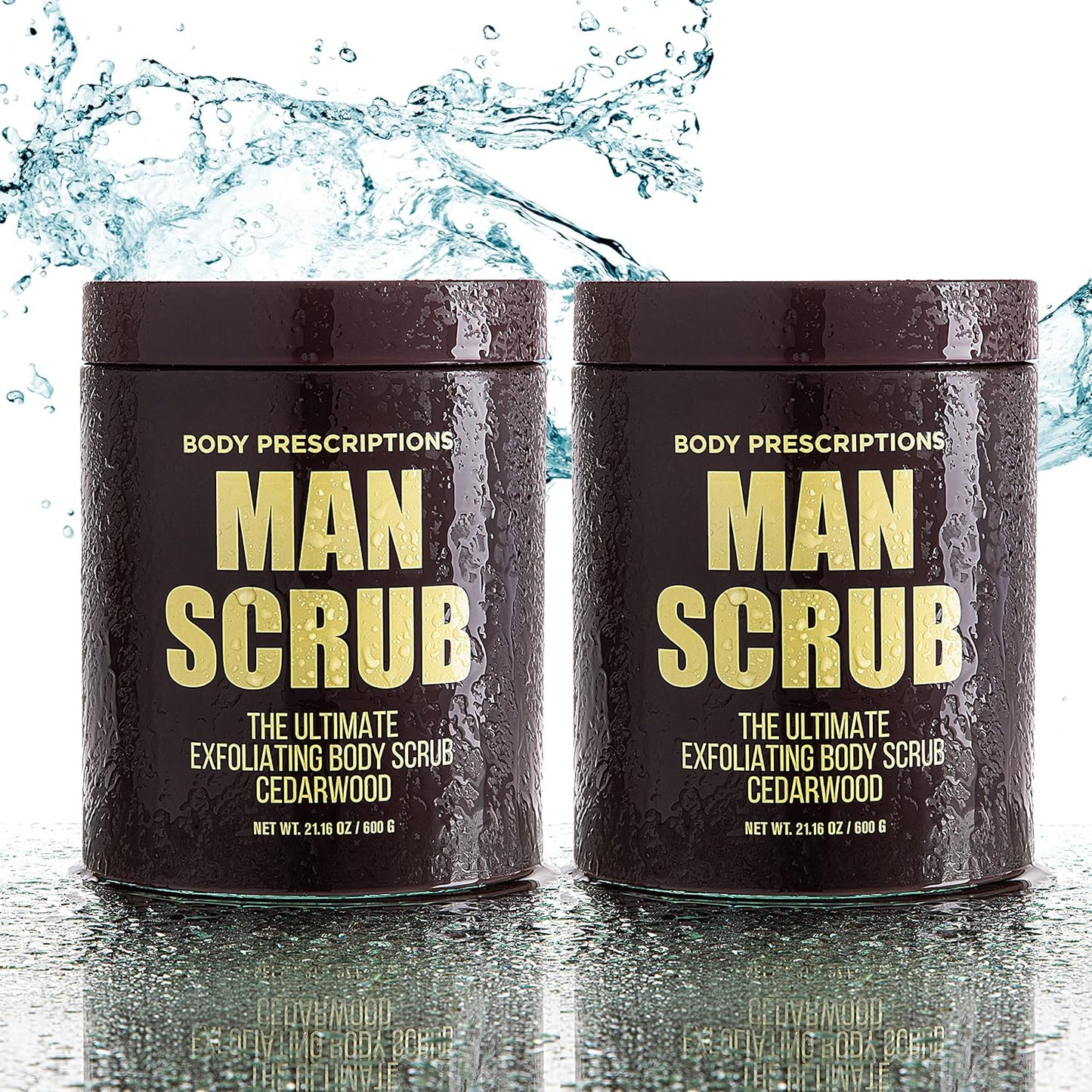 Body Prescriptions Men’s Exfoliating Body Scrub – Ultimate Skin Cleansing Wash in Jar with Twist-Top Lid, For All Skin Types, 21 Ounce (Pack of 4), Cedarwood